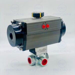 VALVULA BOLA INOX 3 VIAS EN L 1″ C/ACTUADO NEUMATICO SIMPLE EFECTO